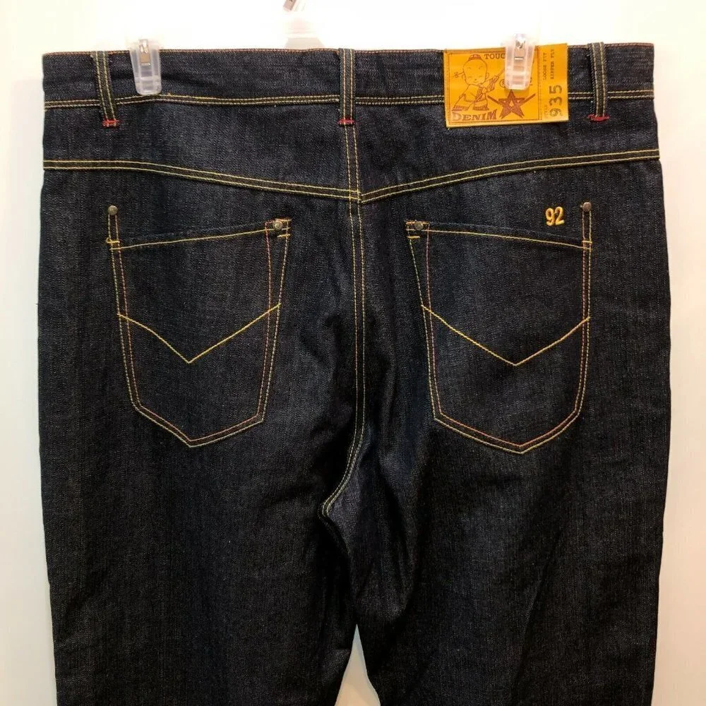 Touchbase Mens 42 x 35 Dark Wash Loose Fit Straight Leg Zipper Fly Denim Jeans